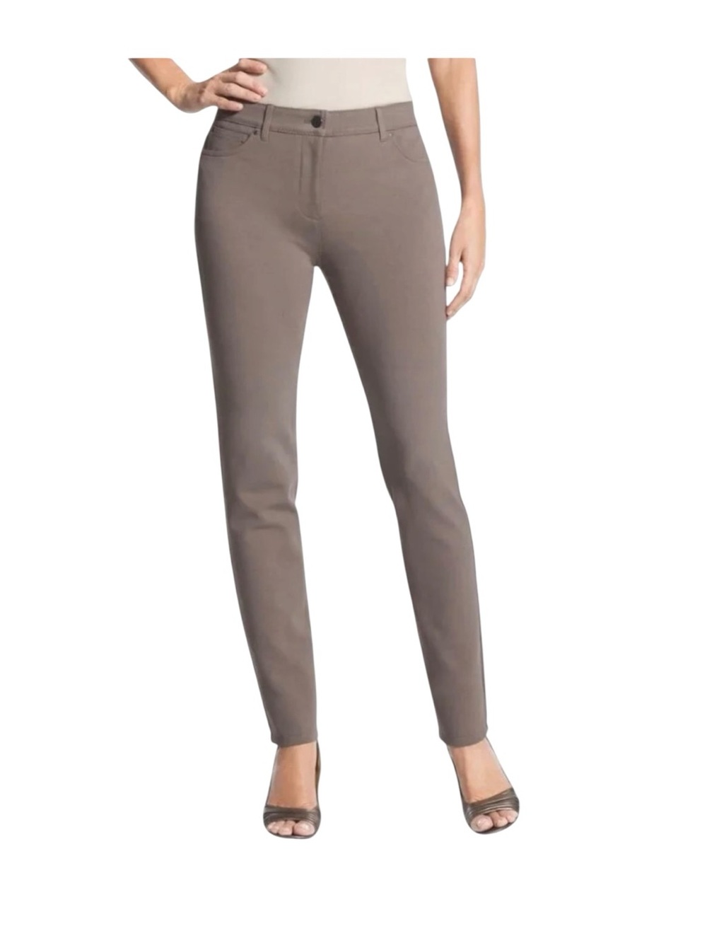 Chico's Peyton Pants 1.5S 10S Gray Taupe So Slimming Stretch Waist Elastic